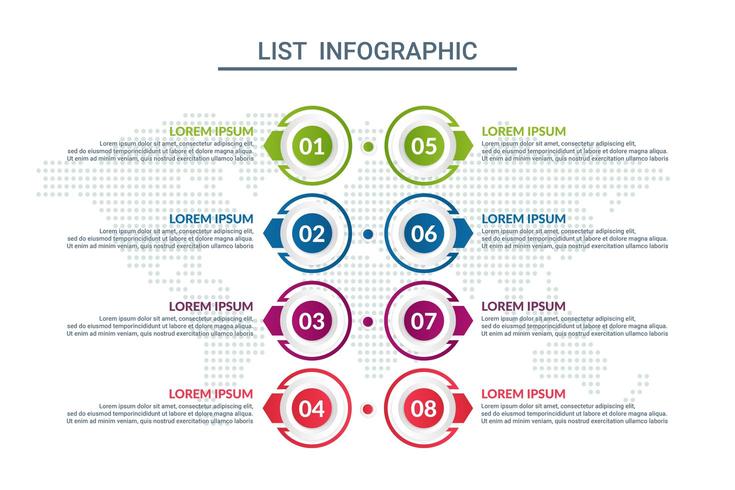 list infographic design with world map background vector