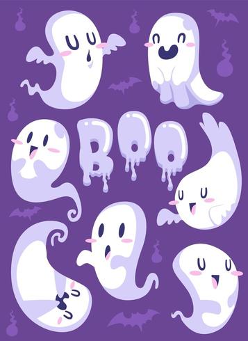 conjunto de lindo fantasma de halloween vector