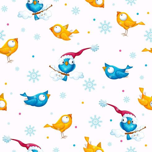 winter pattern with funny big-eyed birds vector