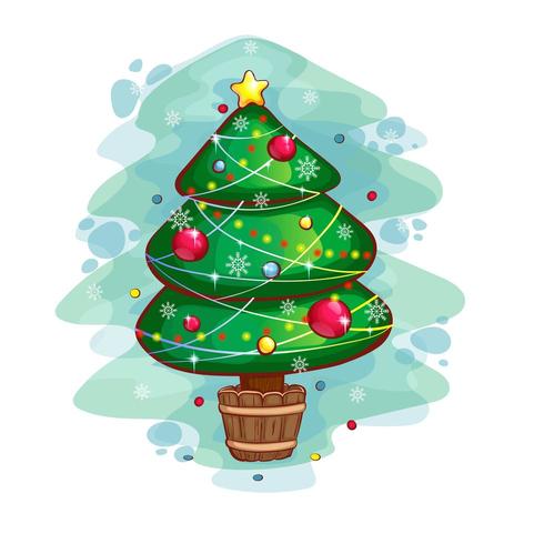 Árbol de navidad decorado con bolas y guirnaldas vector