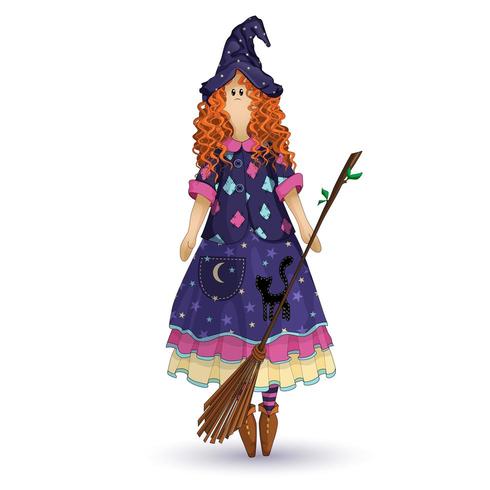 National Scandinavian rag doll in the form of kitchen witch with red curly hair vector