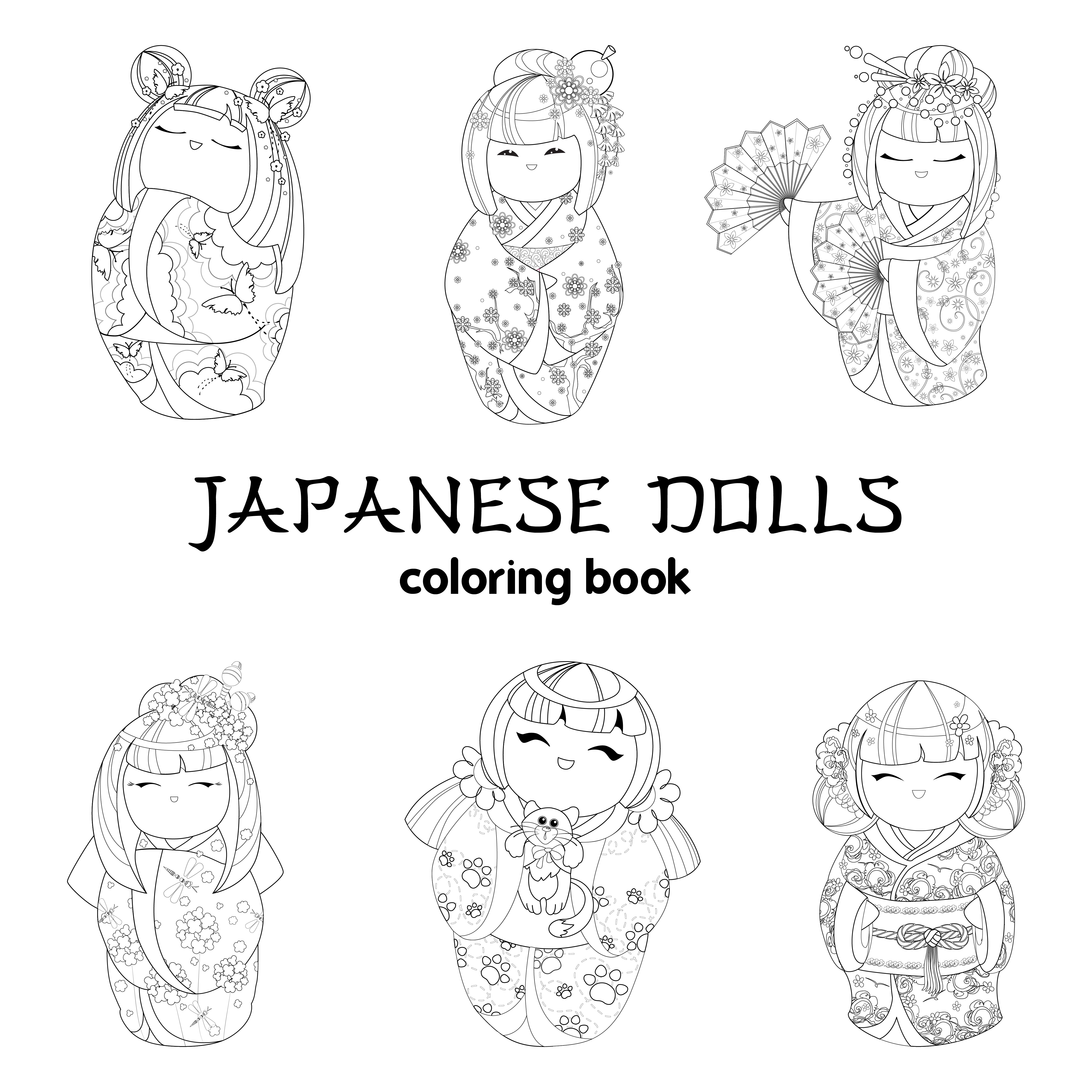 Set for coloring six Japanese princess dolls 677889 Vector ...