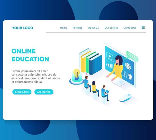 online education isometric landing page template