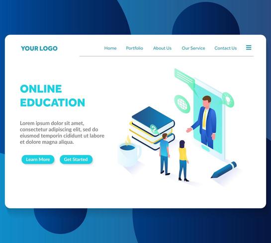 online education isometric landing page template vector