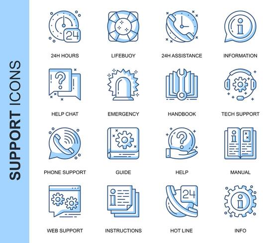 Blue Thin Line Help And Support Related Icons Set vector