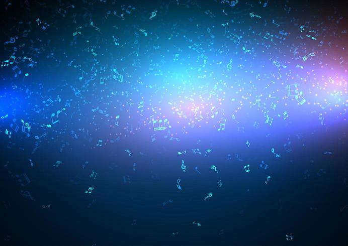 Fondo de notas de Neon Blue Music vector