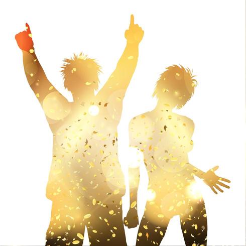 Party couple on a gold confetti background vector