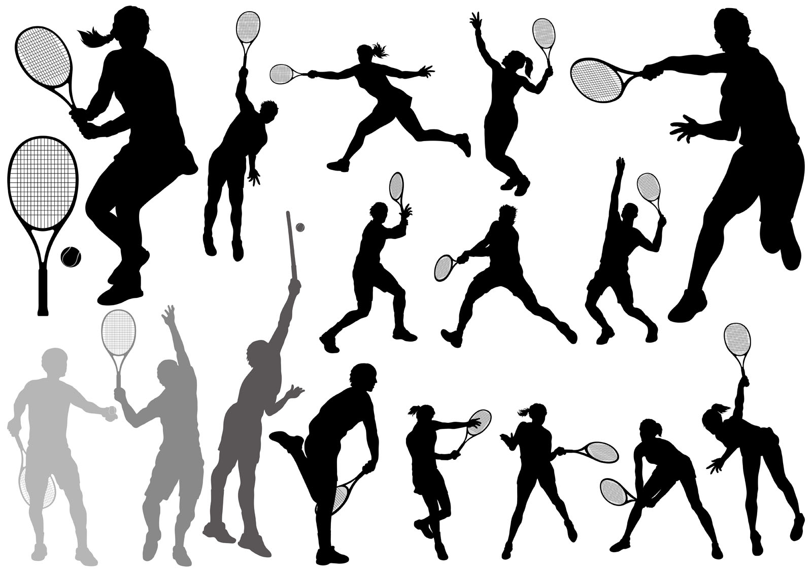 Tennis players silhouette set isolated on a white background. 678126