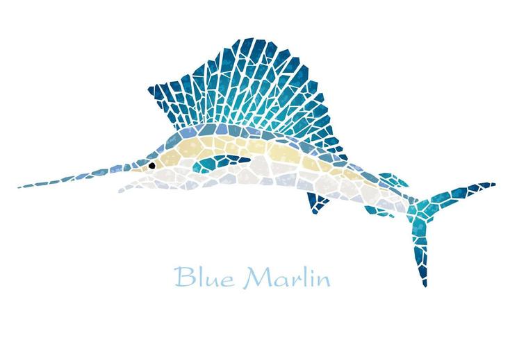 Mosaic blue marlin isolated on a white background. vector