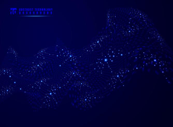 Wave points neon glowing cyber landscape vector