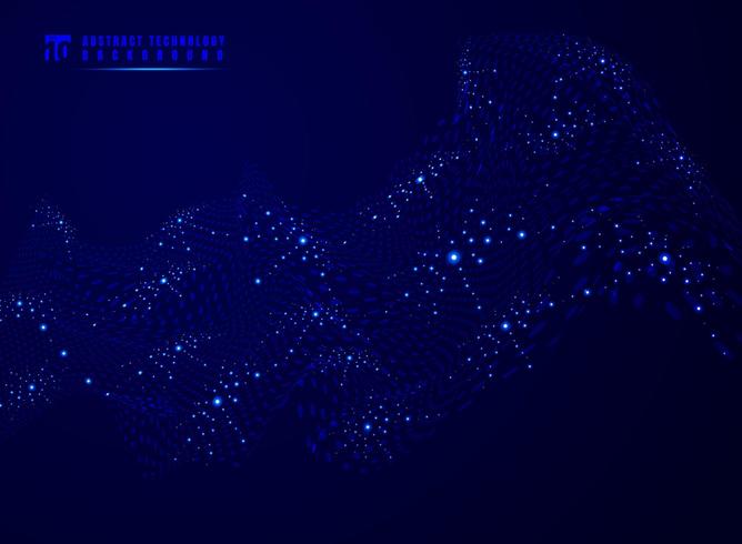 Wave points neon glowing cyber landscape vector