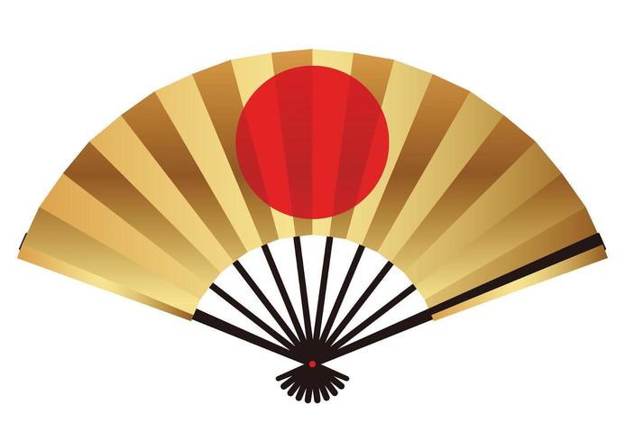 Folding fan with a rising sun symbol. vector
