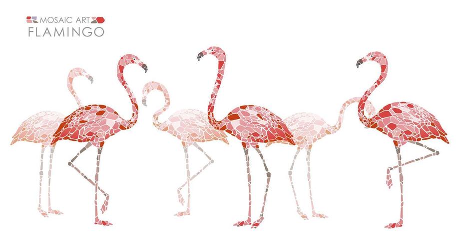 Mosaic pink flamingos  on a white background. vector