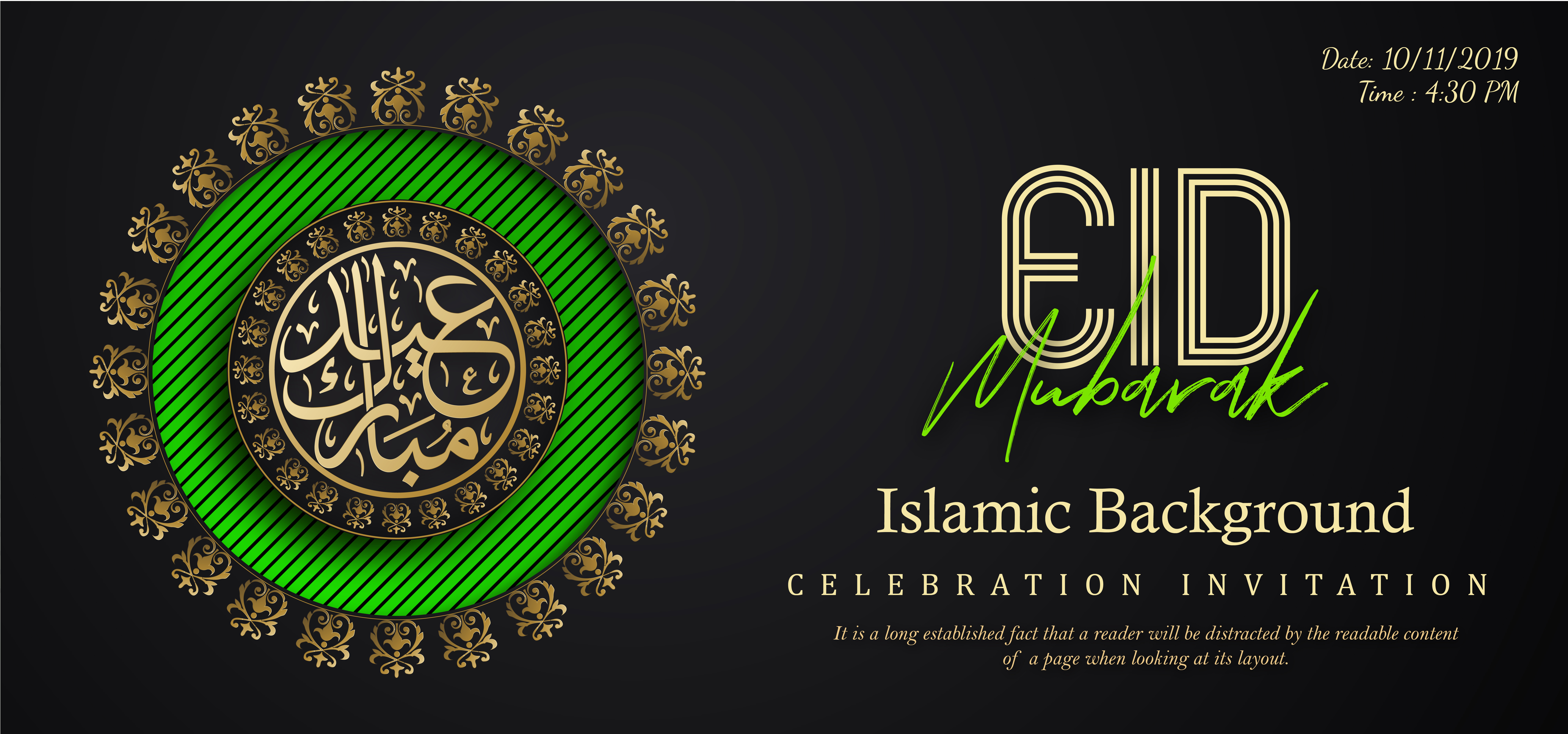 Eid Mubarak Green Royal Luxury Banner Background 678147 Vector Art at  Vecteezy