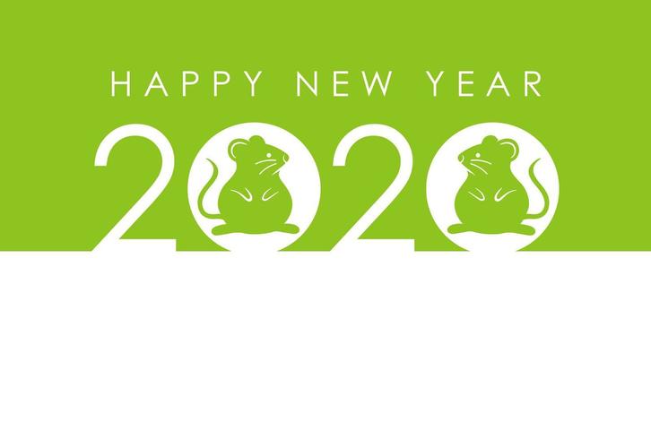 2020 - the Year of the Rat - New Years green card template. vector