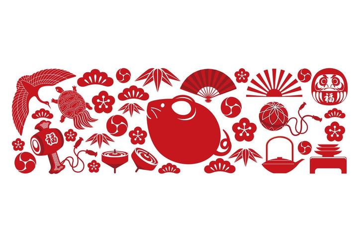 Year of the Rat New Years greeting red card template. vector