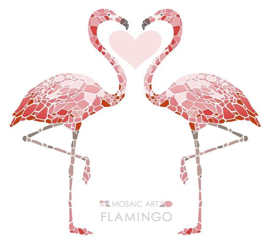 Mosaic pink flamingos isolated on a white background. vector