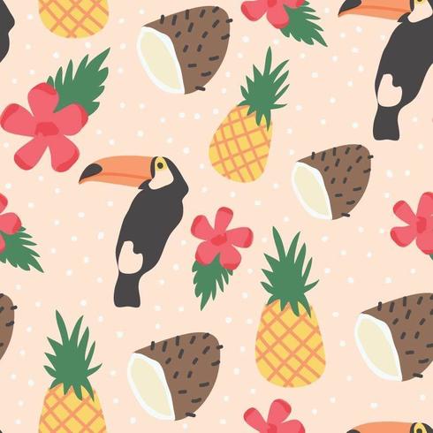 Tropical Fresh Pattern with Bird and Fruit vector