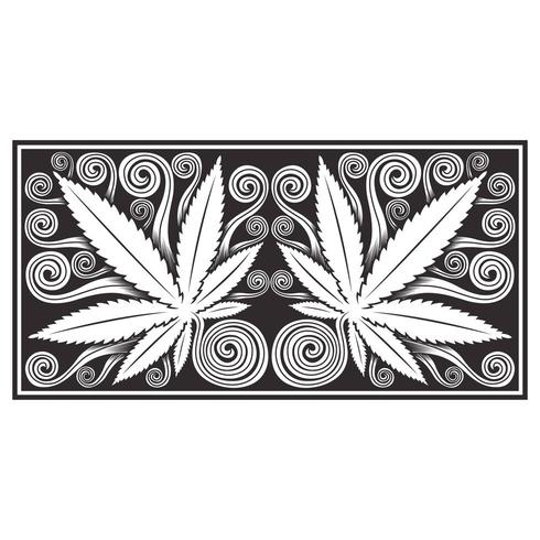 Hemp leaves ornate wood carved effect pattern vector