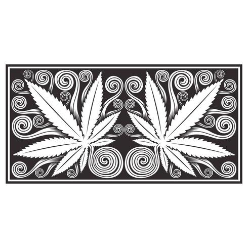 Hemp leaves ornate wood carved effect pattern vector