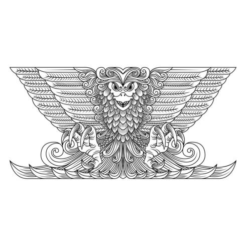 Ornamental eagle line drawing  vector
