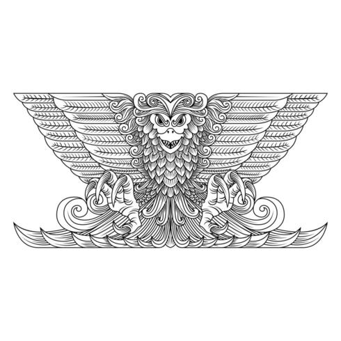 Dibujo lineal de águila ornamental vector