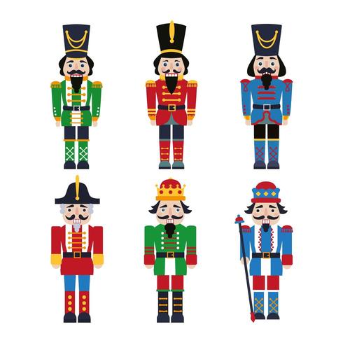 Cascanueces de Navidad - conjunto de iconos de figurillas de soldado vector