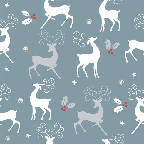 Seamless Christmas pattern with white reindeer vector