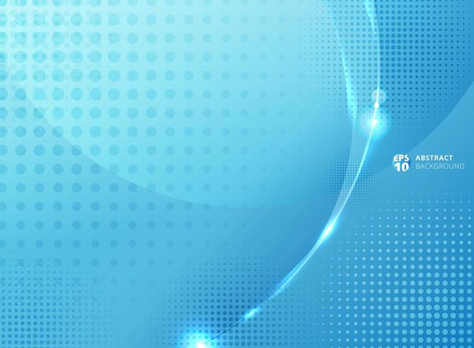 Circles and halftone with lighting effect on blue background. vector