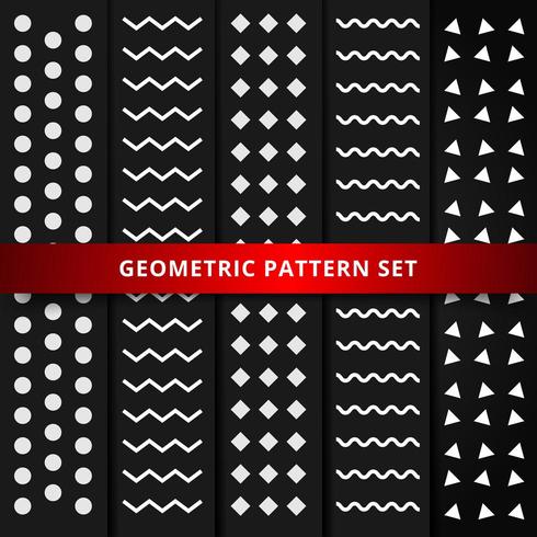 Set of white geometric pattern on black background. vector