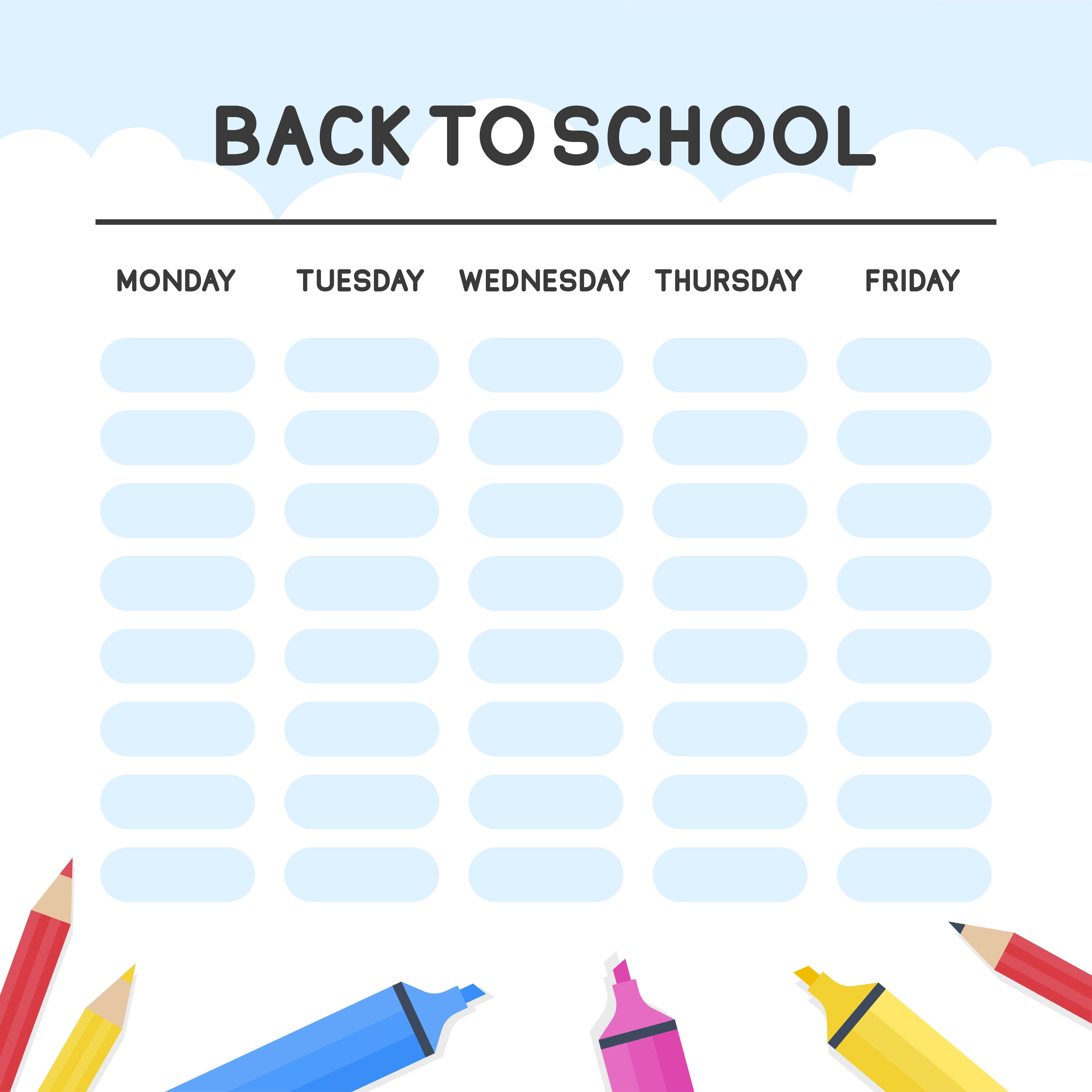 blank homework timetable