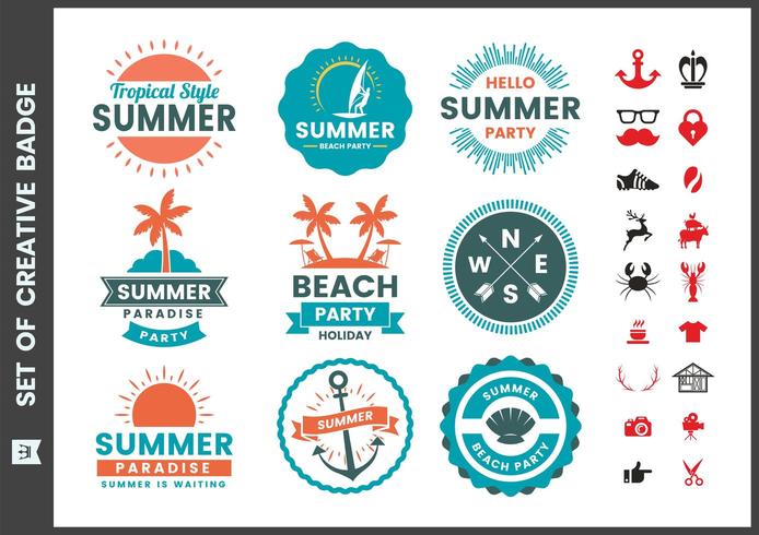 Set of round colorful vintage summer badges  vector