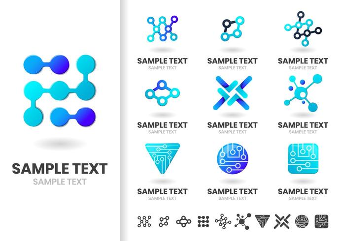 Set of blue gradient logo shapes  vector