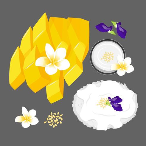 set of Thai sweet mango with sticky rice  vector