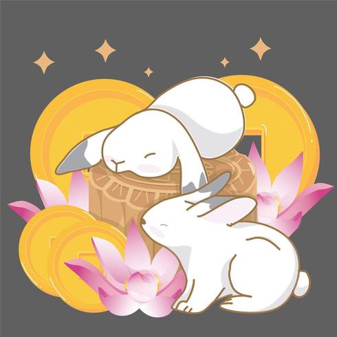 Chinese moon cake and bunny in Mid-autumn Festival  vector