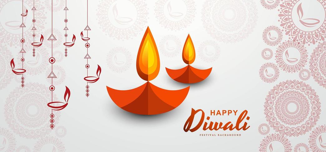 diya lamp and rangoli banner vector