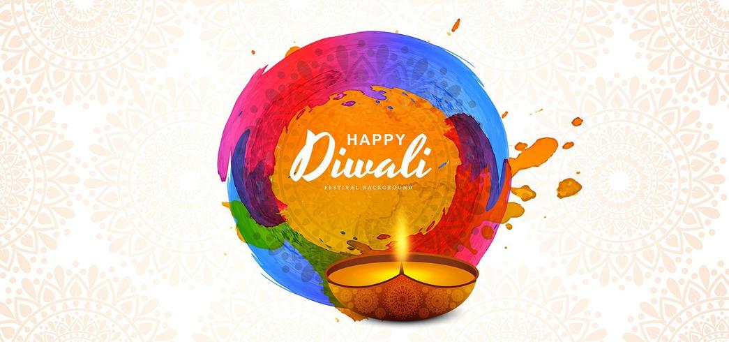 Deepavali greeting card template with beautiful burning diwali diya background vector