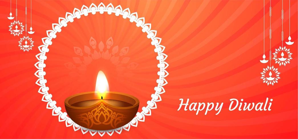 Feliz fondo naranja Diwali con diya clásico vector