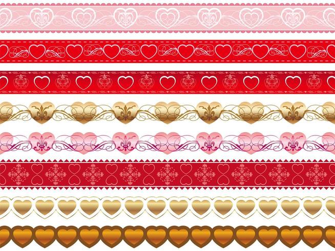Set of Valentines Day seamless vector borders.