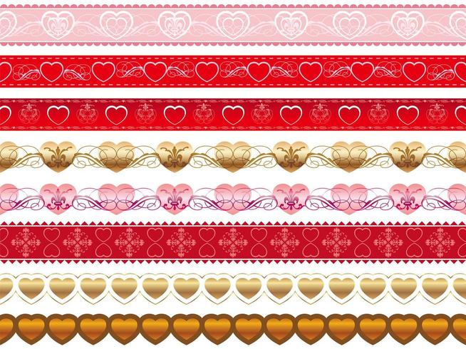 Set of Valentines Day seamless vector borders.