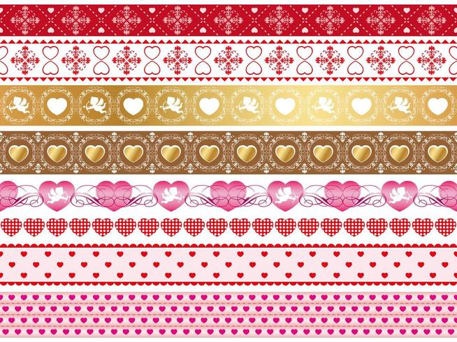 Set of Valentines Day seamless vector borders.