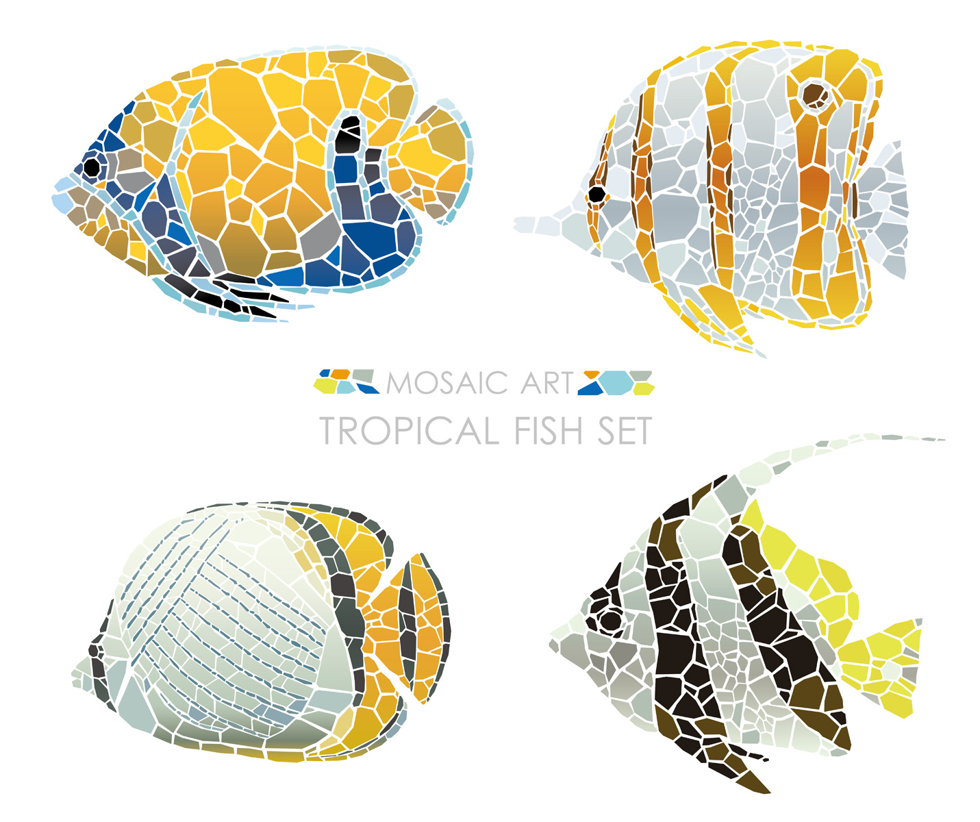 Mosaic tropical fish set isolated on a white background. 678636 Vector