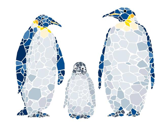 Mosaic penguin family isolated on a white background. vector