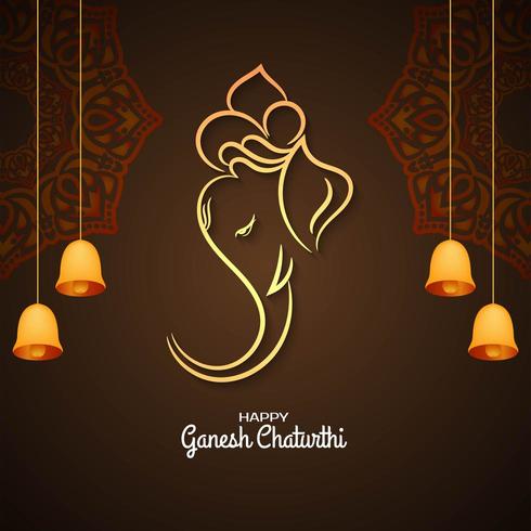 Ganesh Chaturthi saludo marrón con campanas vector