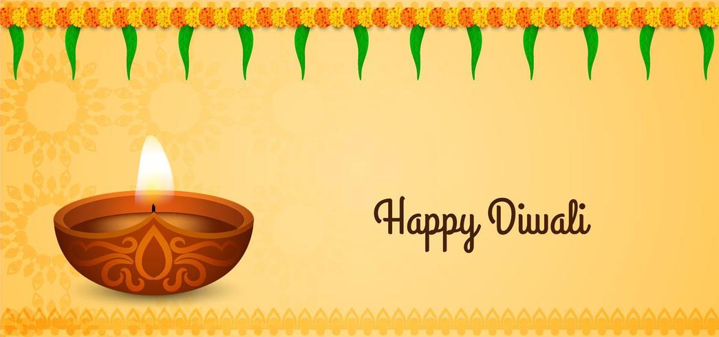 Saludo tradicional feliz Diwali con flores. vector