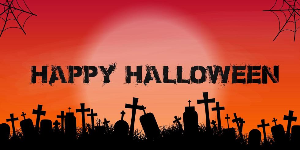  Graveyard silhouette Happy Halloween Banner vector