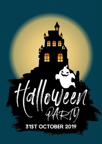 Halloween party Invite with castle and ghost vector