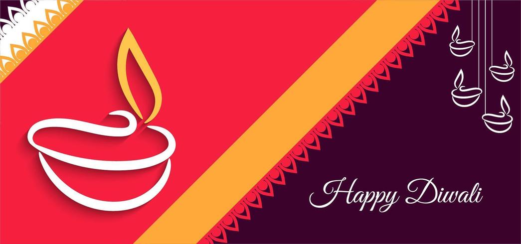 Saludo audaz feliz Diwali feliz con banner de rayas vector