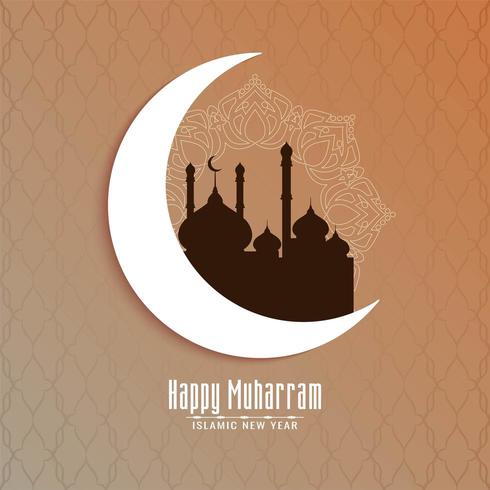 Happy Muharran crescent moon and mosque background vector