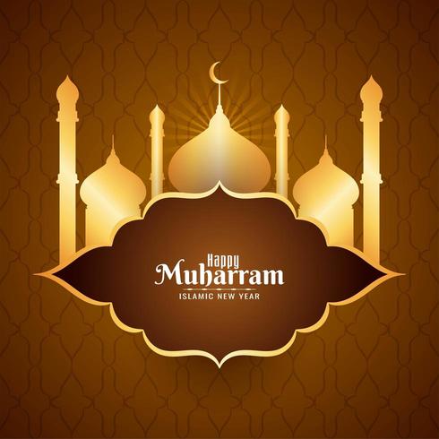 Happy Muharran simple  golden mosque background  vector